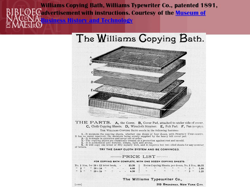 Williams Copying Bath, Williams Typewriter Co