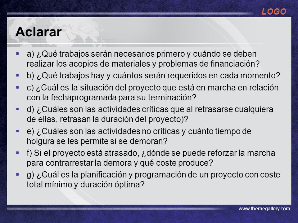 Aclarar a) ¿Qué trabajos serán necesarios primero y cuándo se deben realizar los acopios de materiales y problemas de financiación