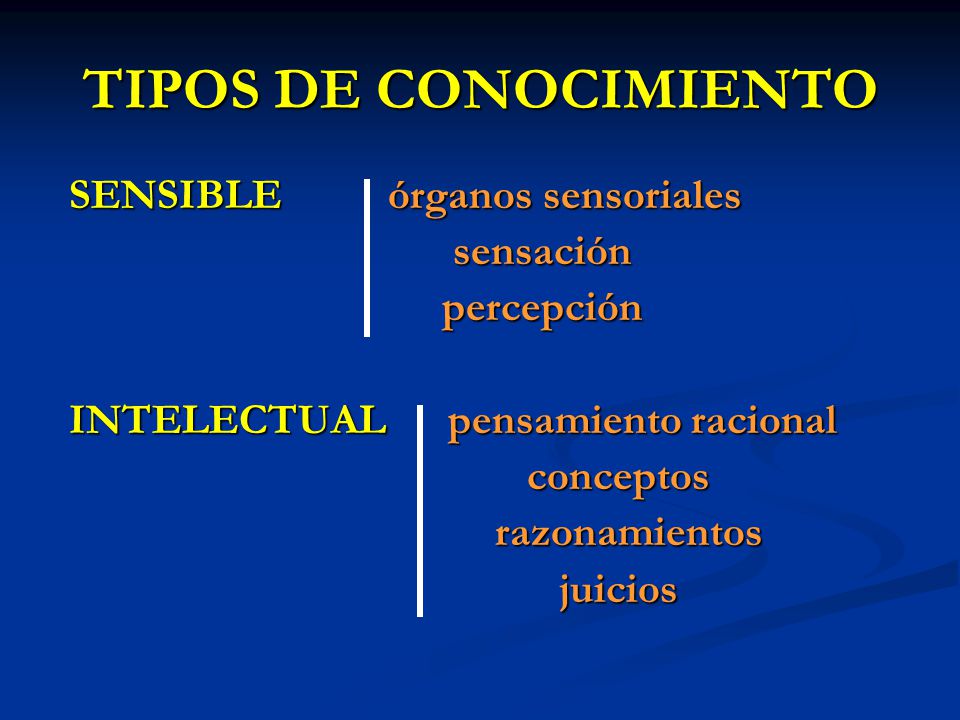 TIPOS DE CONOCIMIENTO SENSIBLE órganos sensoriales sensación