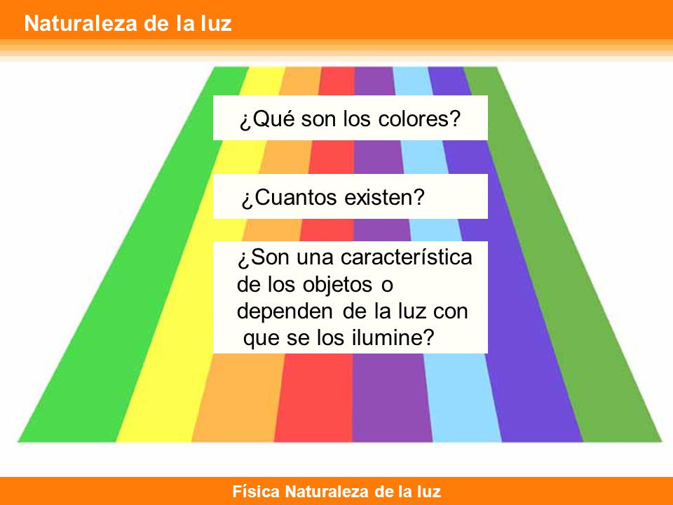 Naturaleza de la luz ¿Qué son los colores ¿Cuantos existen ¿Son una característica. de los objetos o.
