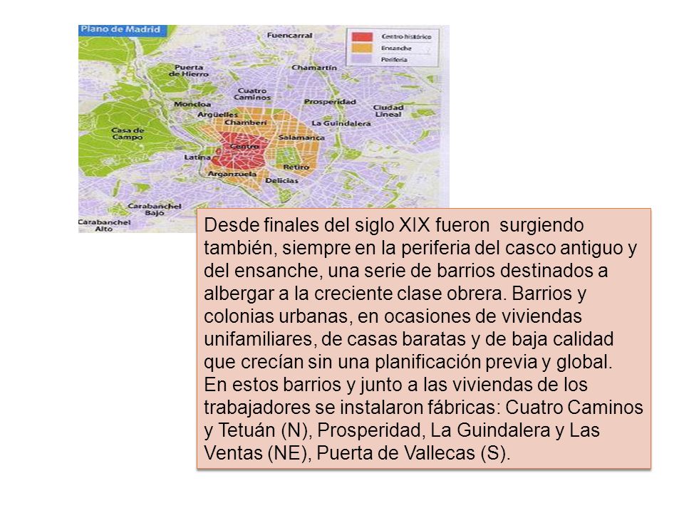 Desde finales del siglo XIX fueron surgiendo también, siempre en la periferia del casco antiguo y del ensanche, una serie de barrios destinados a albergar a la creciente clase obrera.