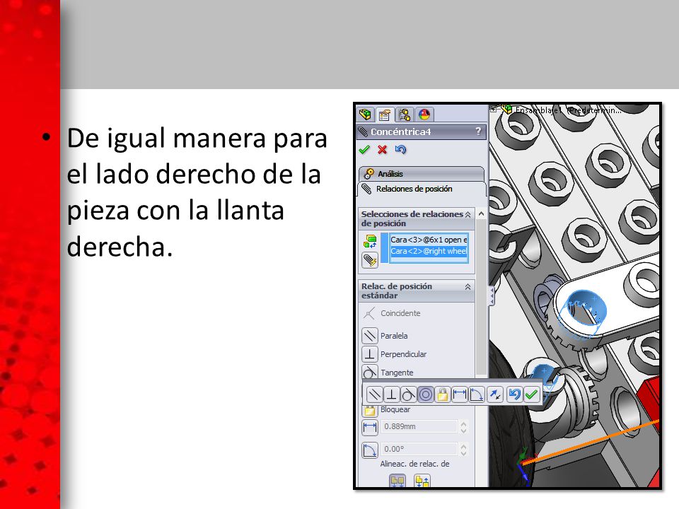 De igual manera para el lado derecho de la pieza con la llanta derecha.