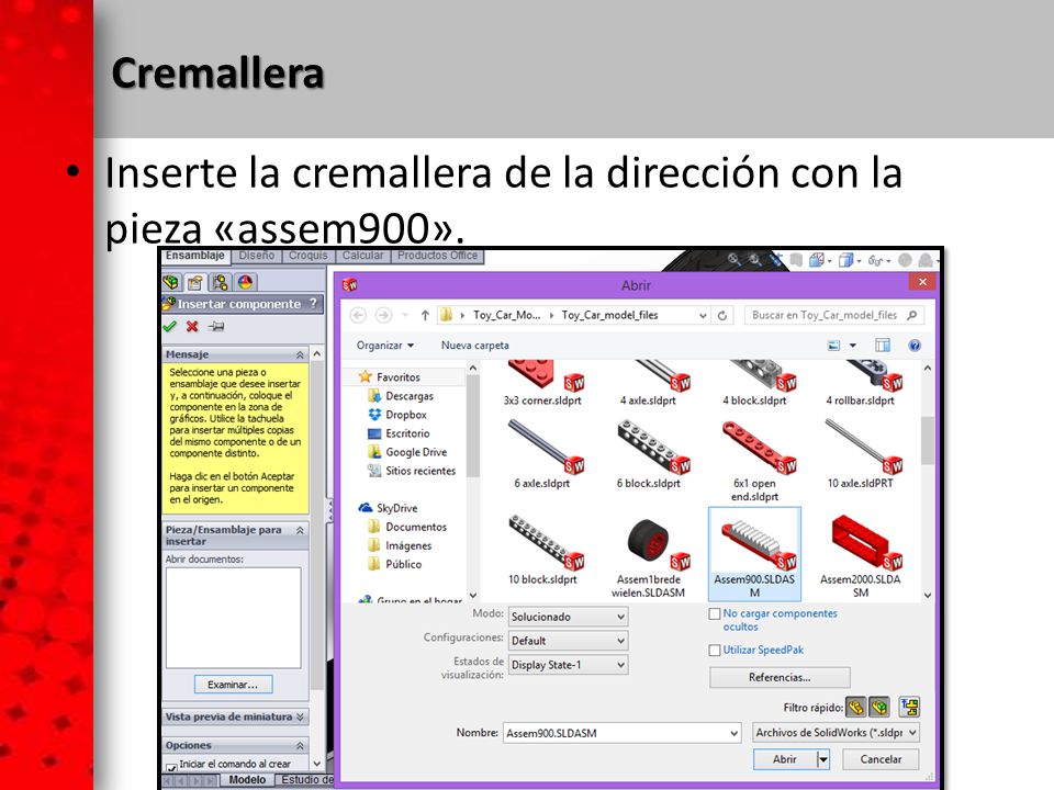 Cremallera Inserte la cremallera de la dirección con la pieza «assem900».
