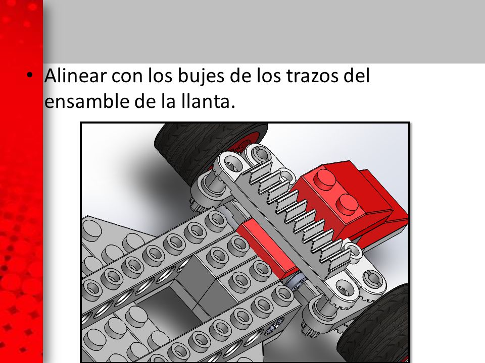 Alinear con los bujes de los trazos del ensamble de la llanta.