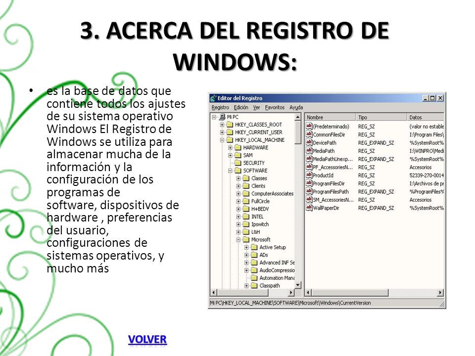 3. ACERCA DEL REGISTRO DE WINDOWS: