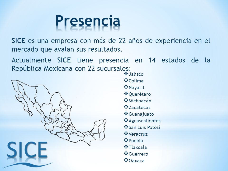 Presencia SICE es una empresa con más de 22 años de experiencia en el mercado que avalan sus resultados.