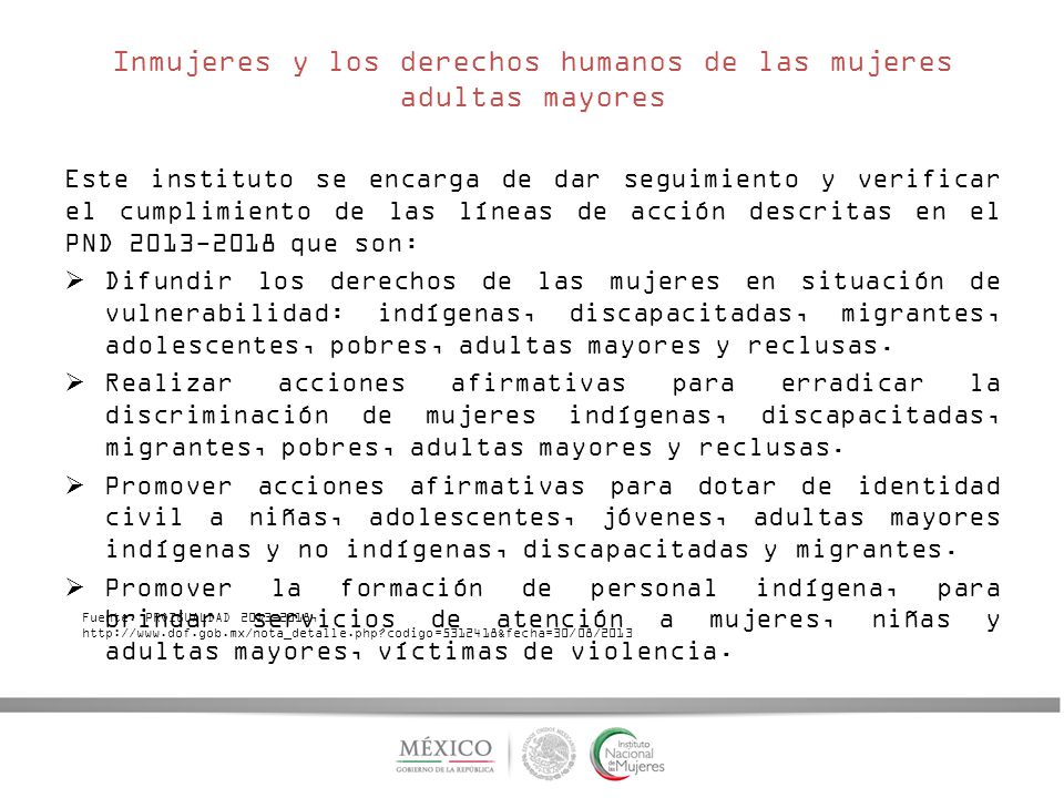 Inmujeres y los derechos humanos de las mujeres adultas mayores