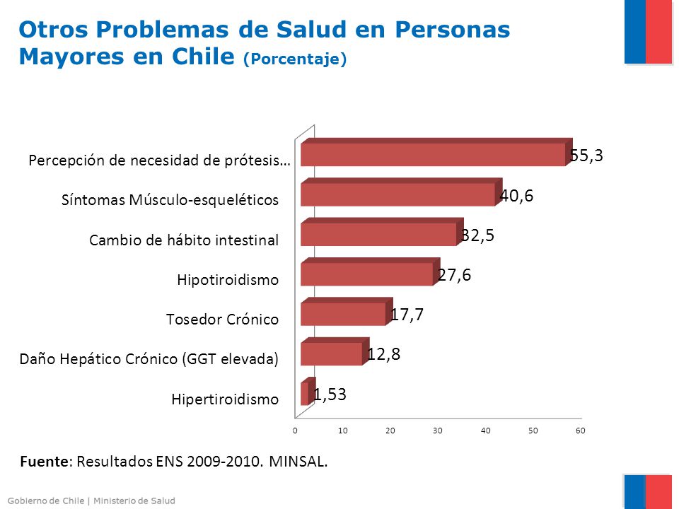 Otros Problemas de Salud en Personas Mayores en Chile (Porcentaje)