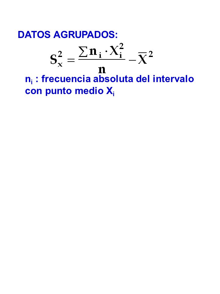 DATOS AGRUPADOS: ni : frecuencia absoluta del intervalo con punto medio Xi