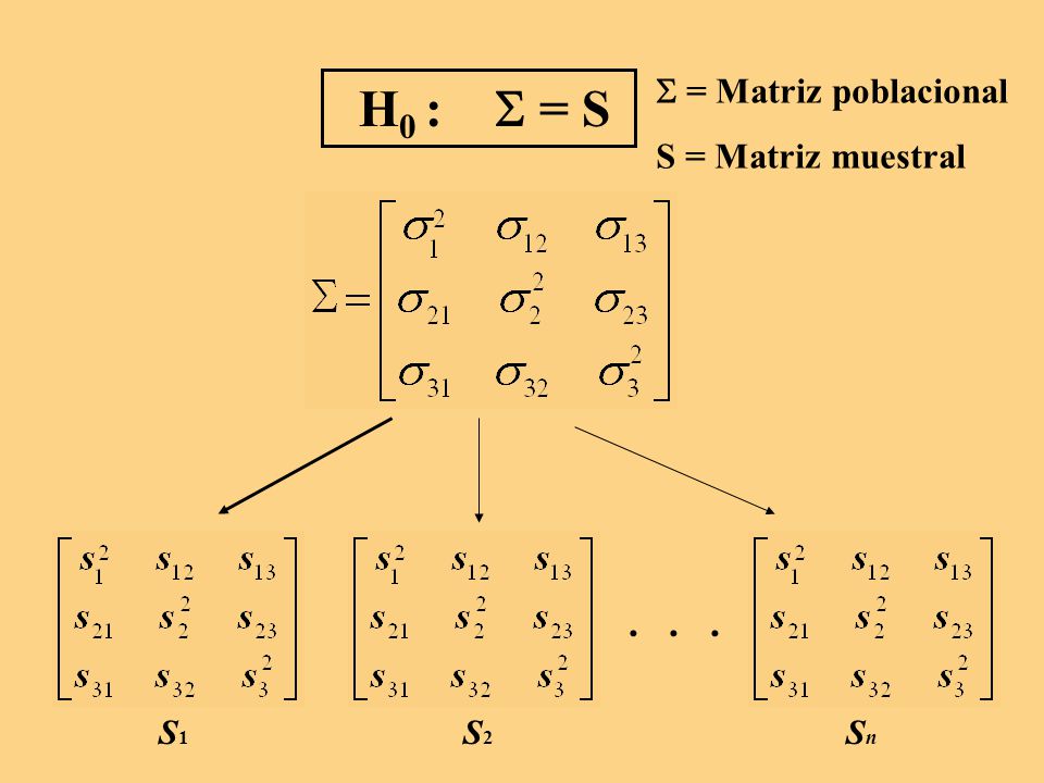  = Matriz poblacional S = Matriz muestral H0 :  = S S1 S2 Sn