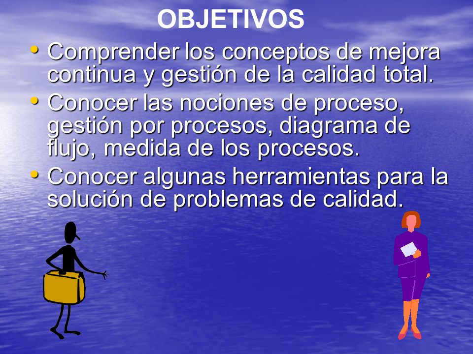 OBJETIVOS Comprender los conceptos de mejora continua y gestión de la calidad total.