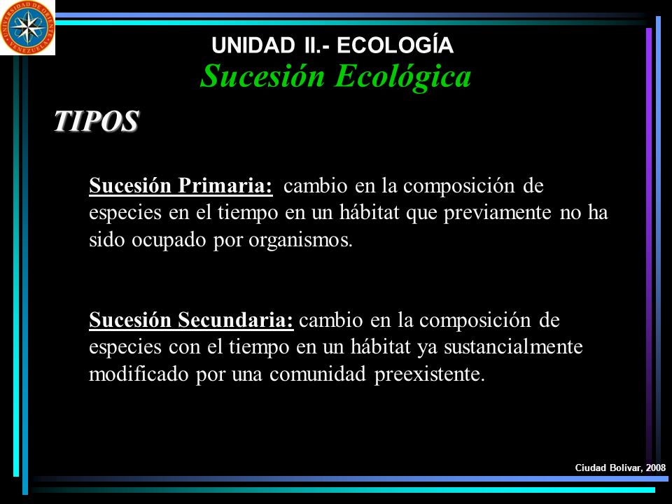 Sucesión Ecológica TIPOS UNIDAD II.- ECOLOGÍA