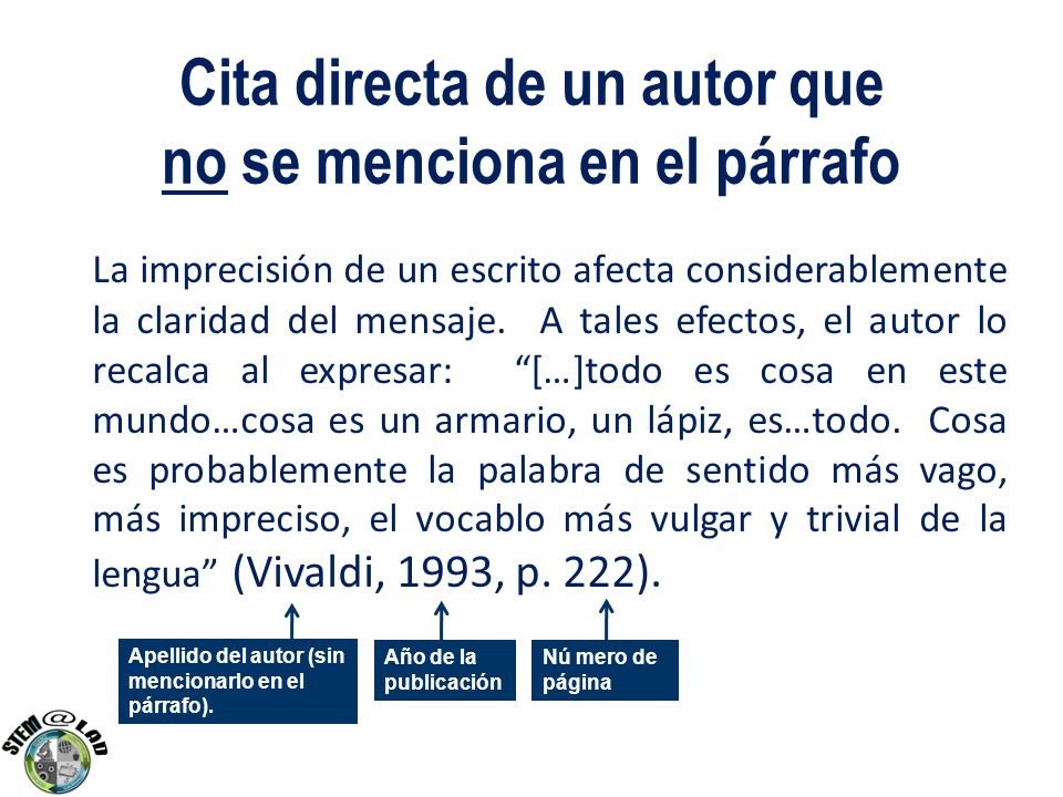 Cita directa de un autor que no se menciona en el párrafo