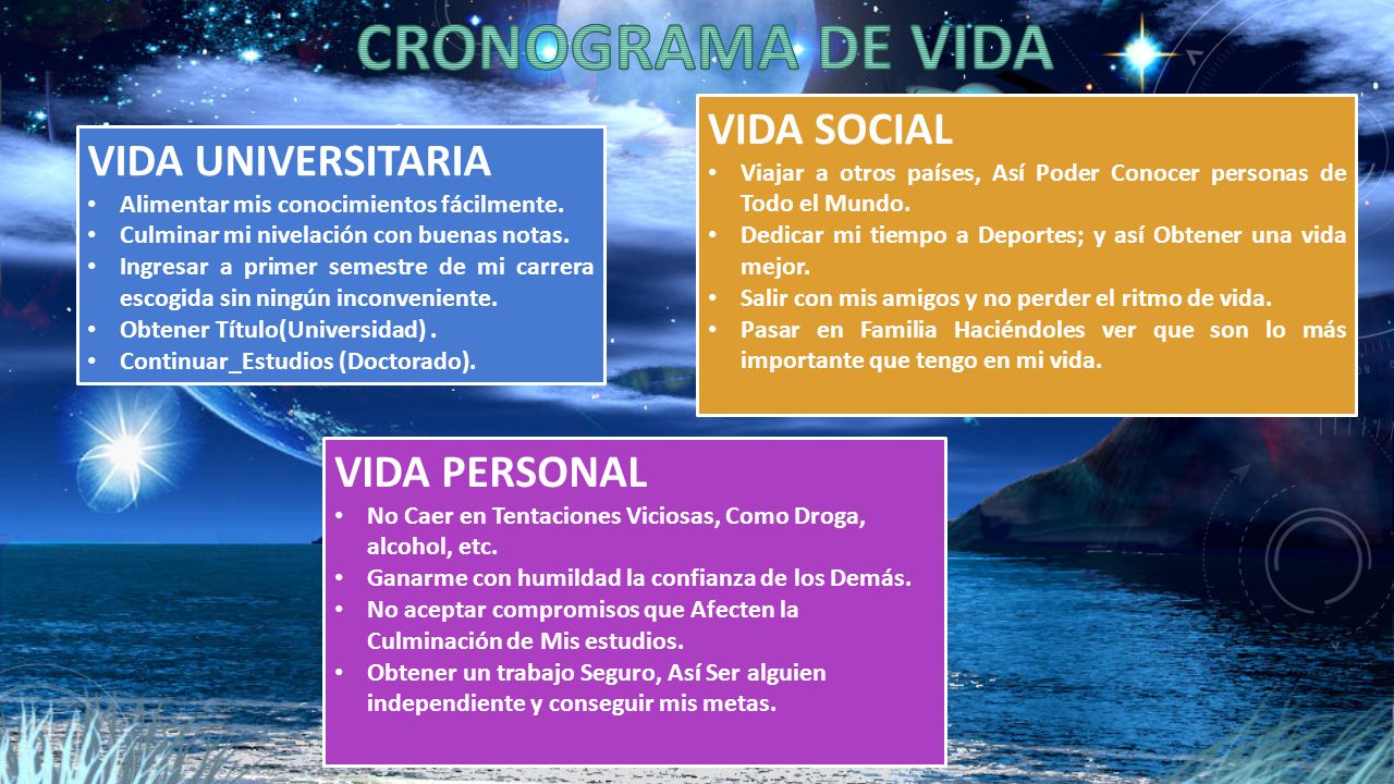 CRONOGRAMA DE VIDA VIDA SOCIAL VIDA UNIVERSITARIA VIDA PERSONAL