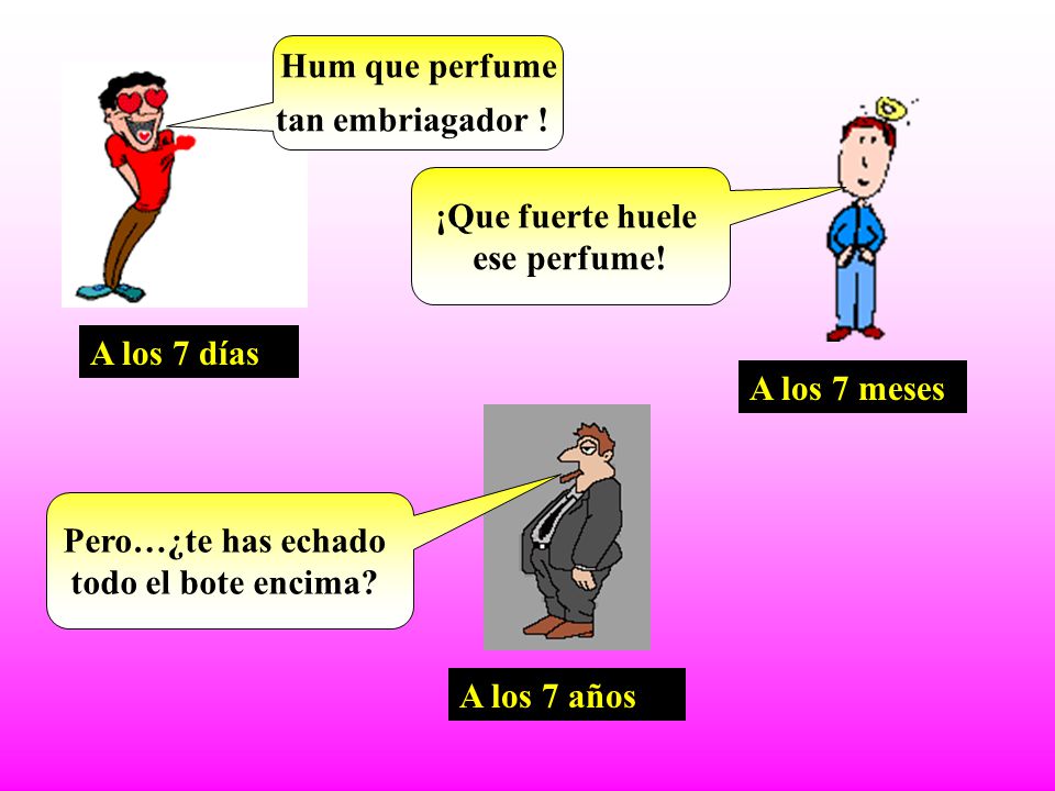 Hum que perfume tan embriagador ! ¡Que fuerte huele. ese perfume! A los 7 días. A los 7 meses. Pero…¿te has echado.