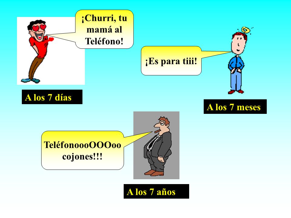 ¡Churri, tu mamá al. Teléfono! ¡Es para tiii! A los 7 días. A los 7 meses. TeléfonoooOOOoo. cojones!!!