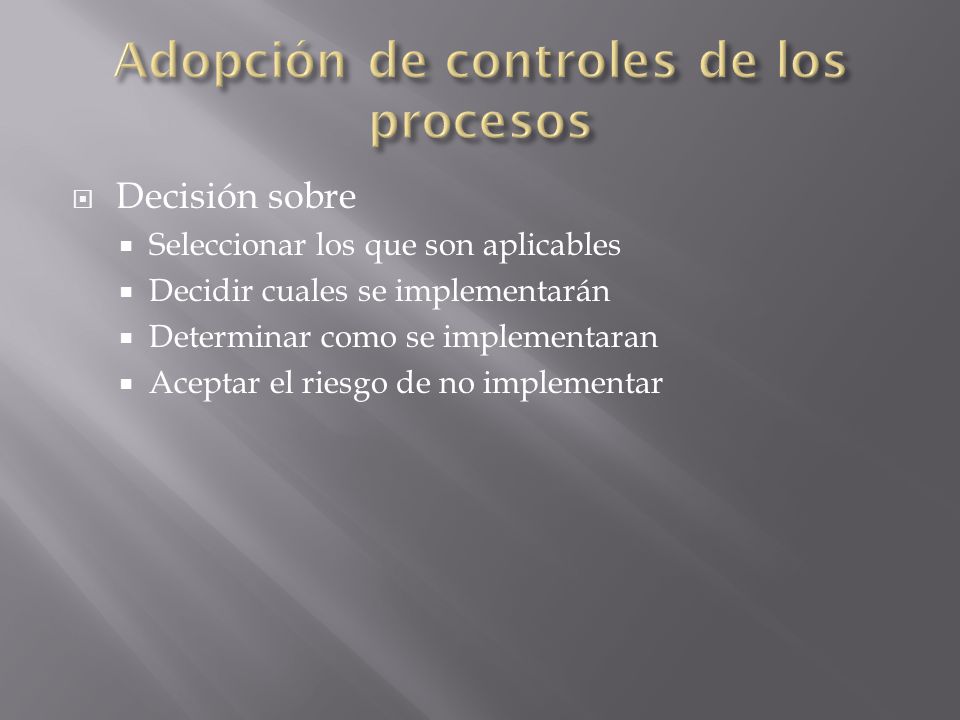 Adopción de controles de los procesos