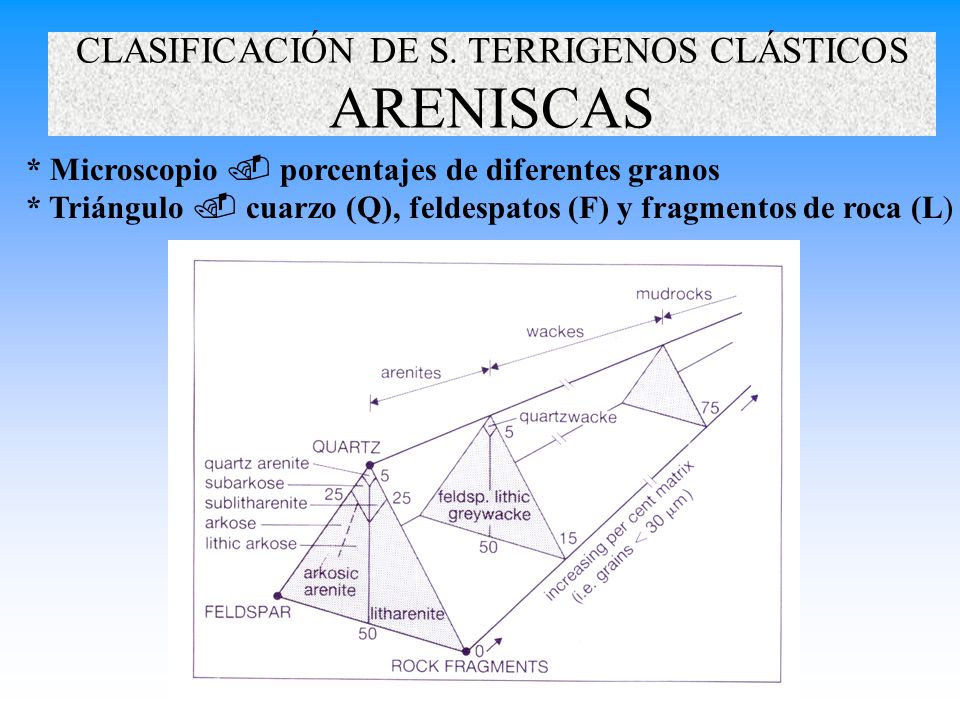 CLASIFICACIÓN DE S. TERRIGENOS CLÁSTICOS ARENISCAS