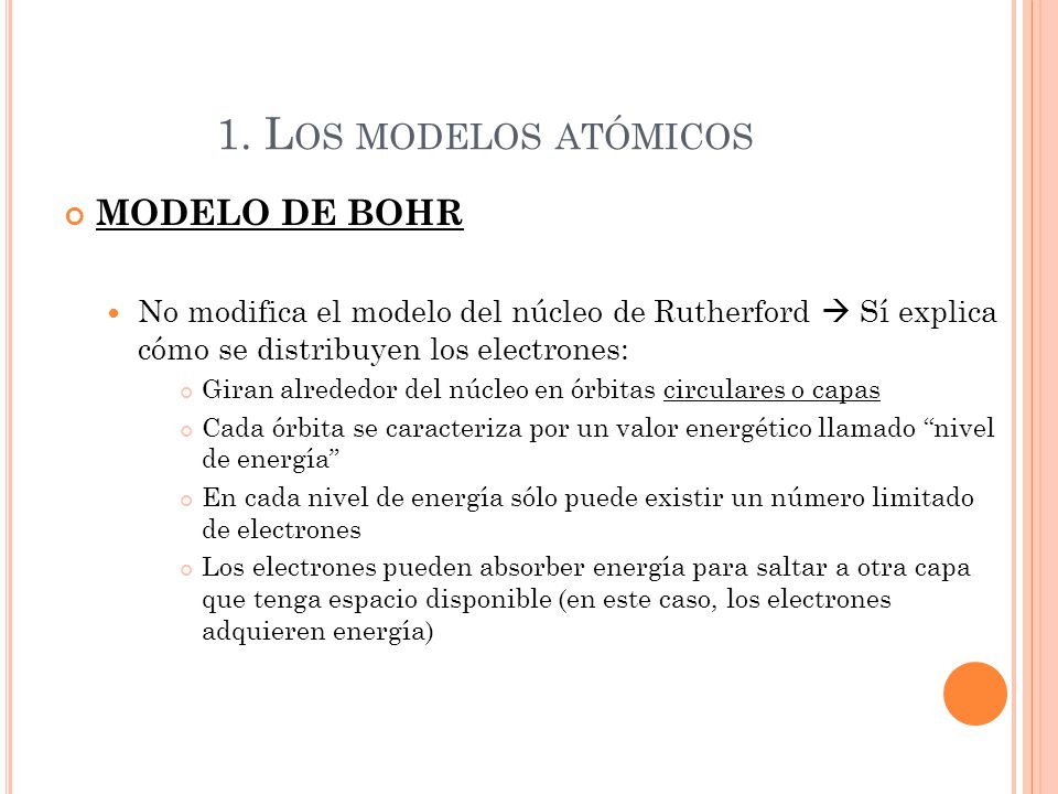 1. Los modelos atómicos MODELO DE BOHR