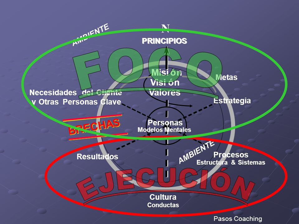 FOCO EJECUCIÓN N BRECHAS Misi ó n Visi Valores AMBIENTE PRINCIPIOS