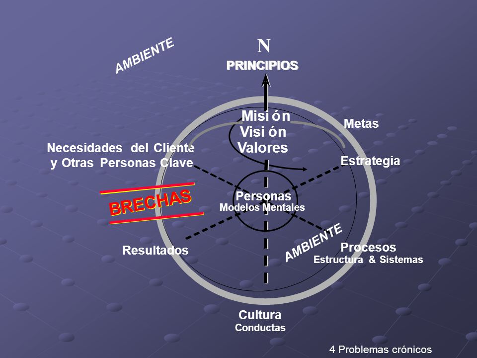 N BRECHAS Misi ó n Visi Valores AMBIENTE PRINCIPIOS PRINCIPIOS Metas