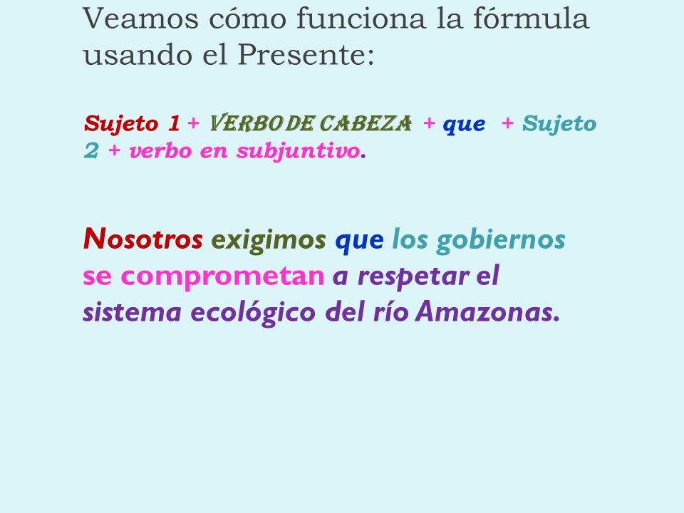 Veamos cómo funciona la fórmula usando el Presente: Sujeto 1