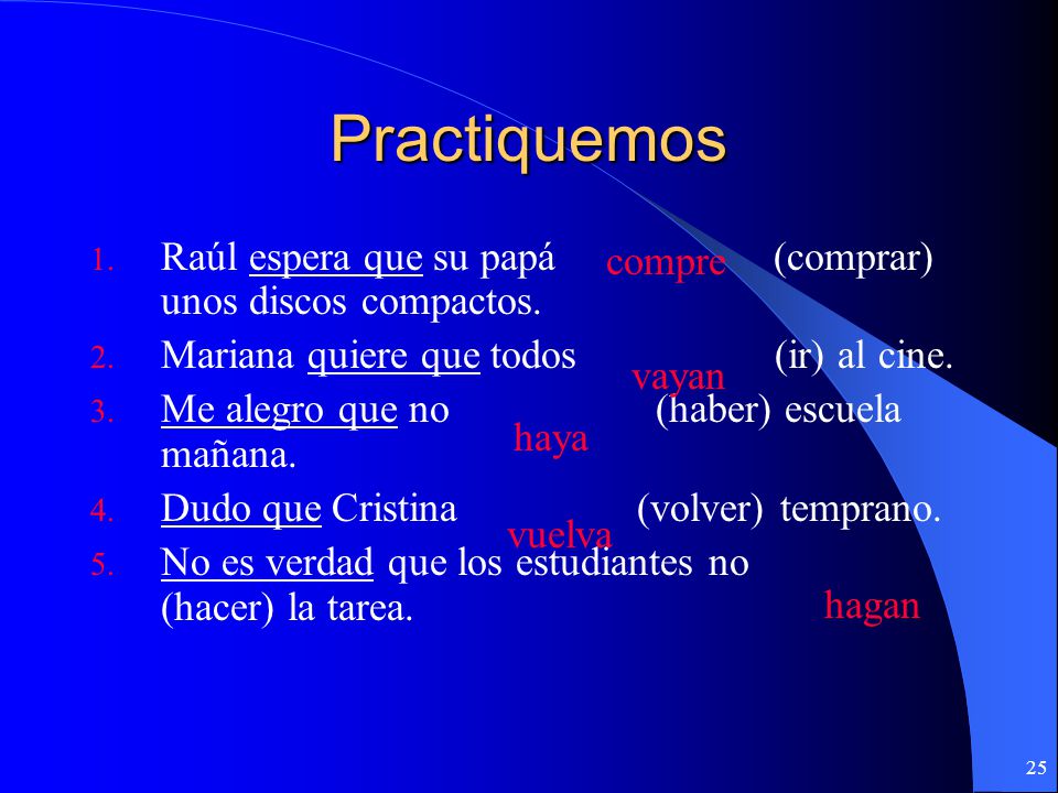 Practiquemos Raúl espera que su papá (comprar) unos discos compactos.