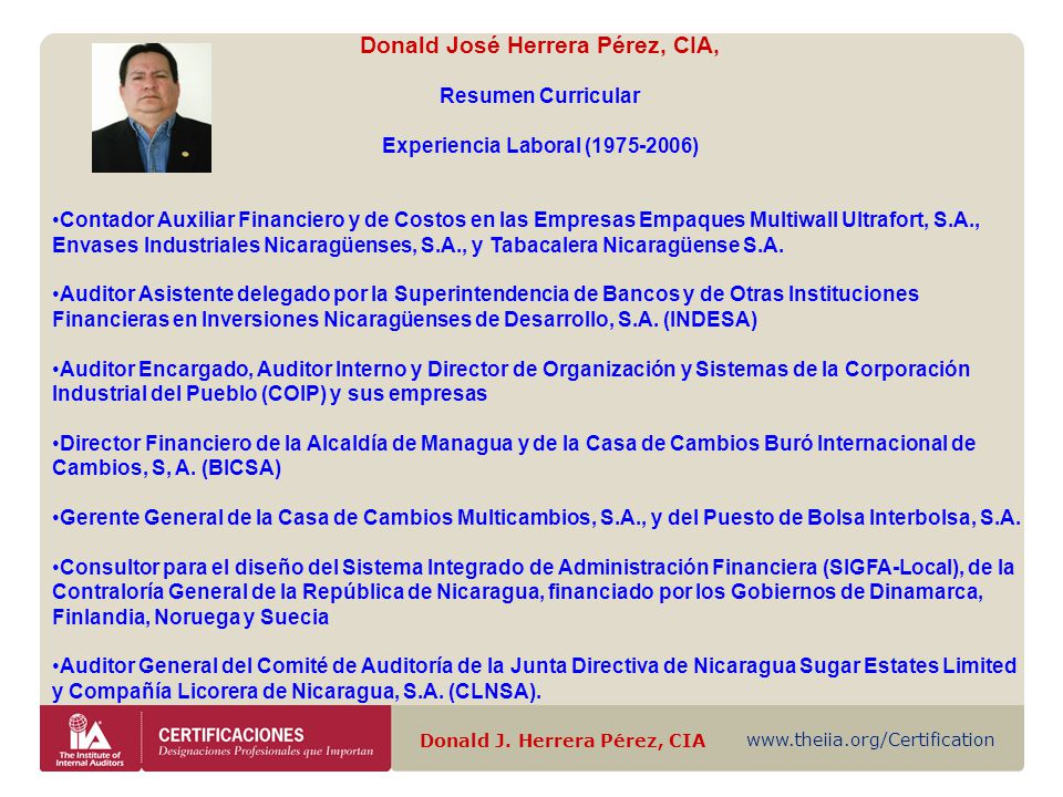 Experiencia Laboral ( ) Donald J. Herrera Pérez, CIA