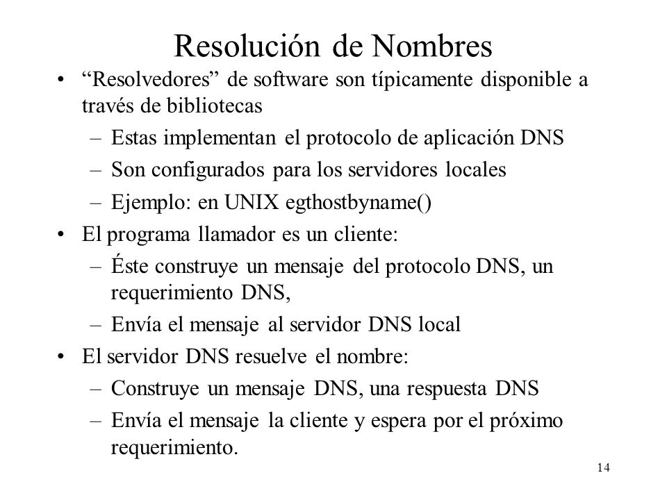 Resolución de Nombres Resolvedores de software son típicamente disponible a través de bibliotecas.