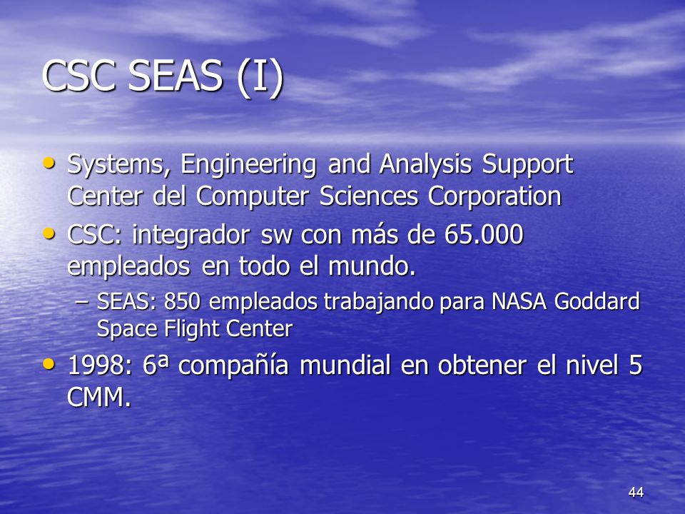 CSC SEAS (I) Systems, Engineering and Analysis Support Center del Computer Sciences Corporation.