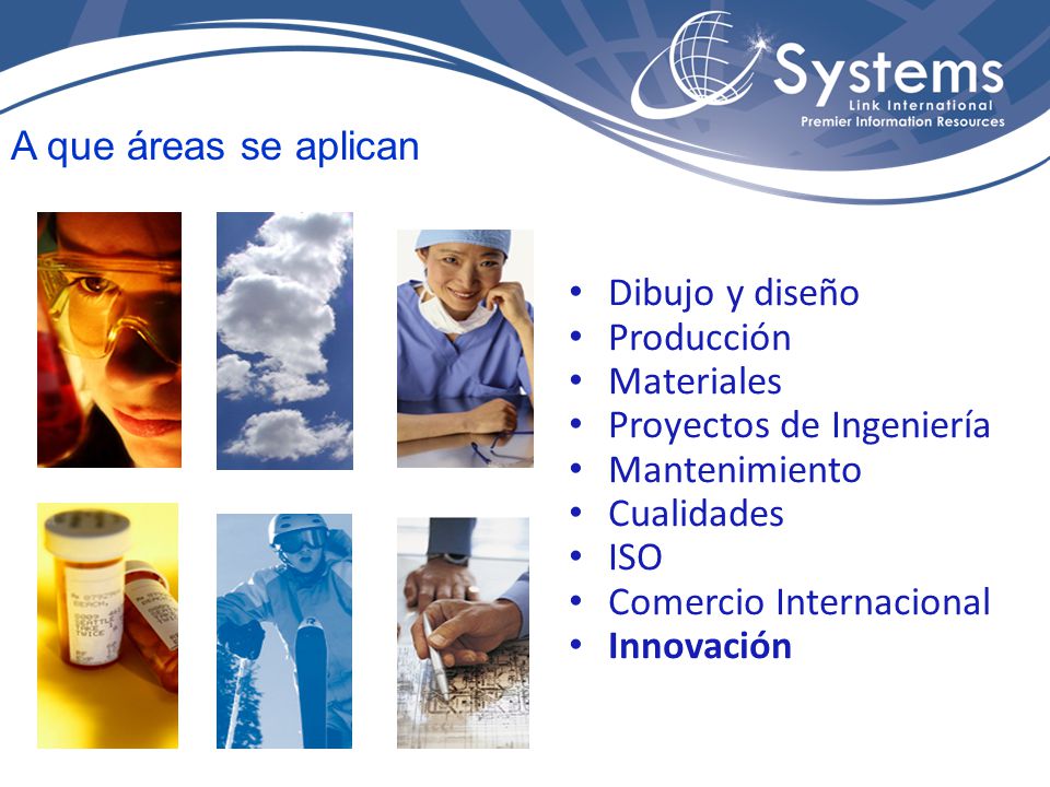 A que áreas se aplican Dibujo y diseño. Producción. Materiales. Proyectos de Ingeniería. Mantenimiento.