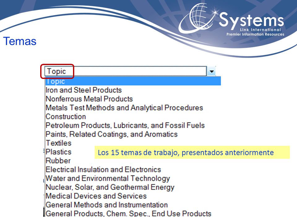 Temas Los 15 temas de trabajo, presentados anteriormente 15
