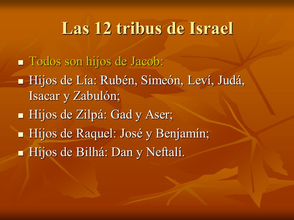Las 12 tribus de Israel Todos son hijos de Jacob: