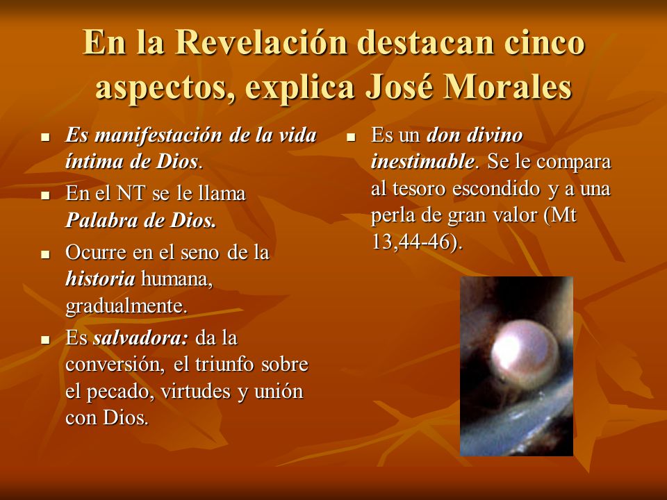 En la Revelación destacan cinco aspectos, explica José Morales