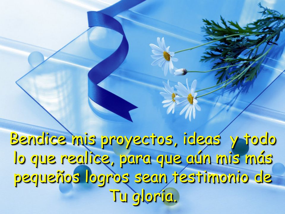 Bendice mis proyectos, ideas y todo lo que realice, para que aún mis más pequeños logros sean testimonio de Tu gloria.