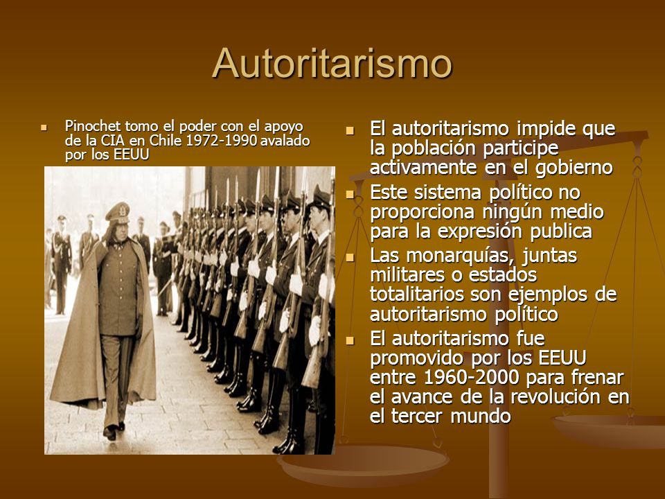 Autoritarismo Pinochet tomo el poder con el apoyo de la CIA en Chile avalado por los EEUU.