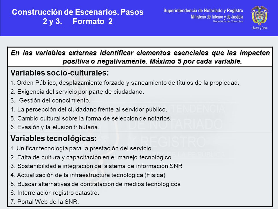 Construcción de Escenarios. Pasos 2 y 3. Formato 2