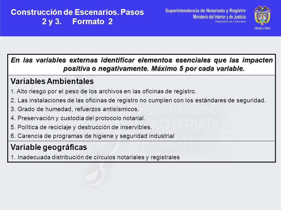 Construcción de Escenarios. Pasos 2 y 3. Formato 2
