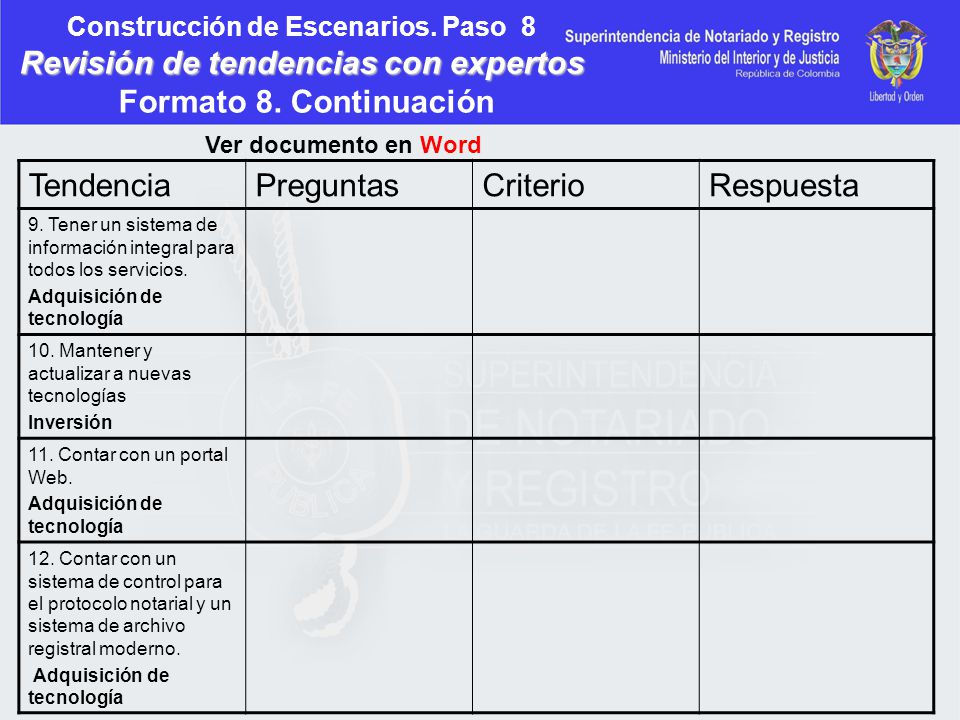 Construcción de Escenarios. Paso 8 Revisión de tendencias con expertos