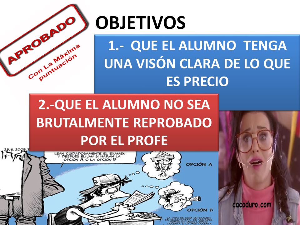 OBJETIVOS 1.- QUE EL ALUMNO TENGA UNA VISÓN CLARA DE LO QUE ES PRECIO