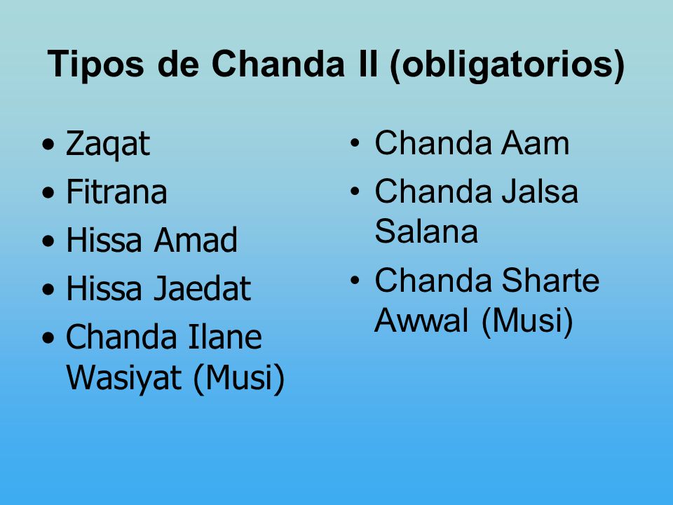 Tipos de Chanda II (obligatorios)