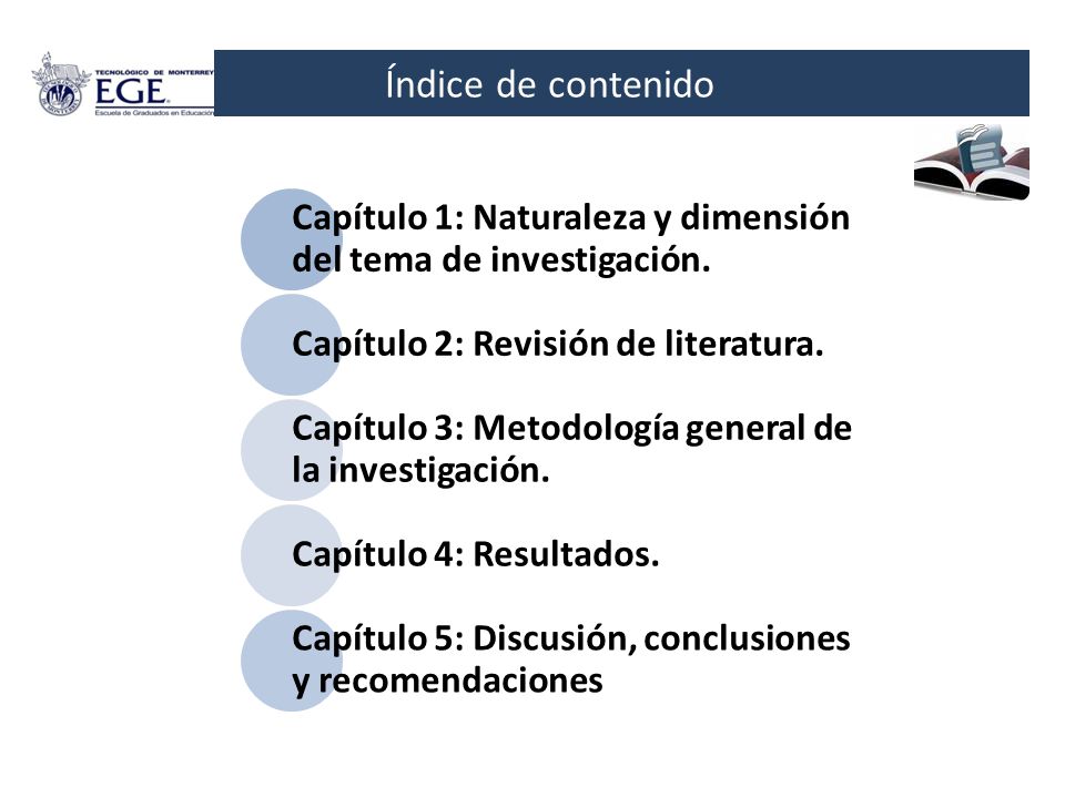 Índice de contenido Capítulo 1: Naturaleza y dimensión del tema de investigación. Capítulo 2: Revisión de literatura.