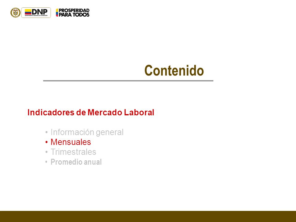 Contenido Indicadores de Mercado Laboral Información general Mensuales