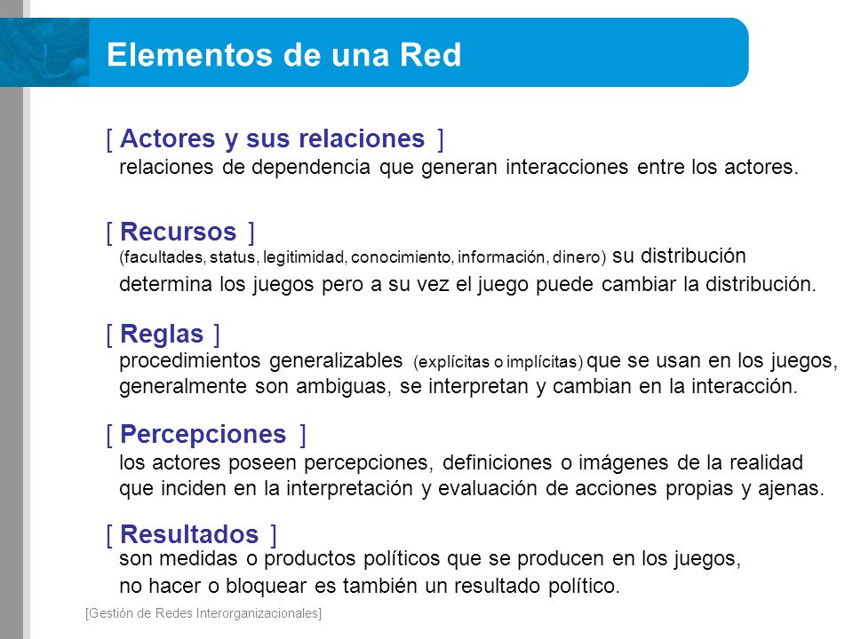 Elementos de una Red [ Actores y sus relaciones ] [ Recursos ]