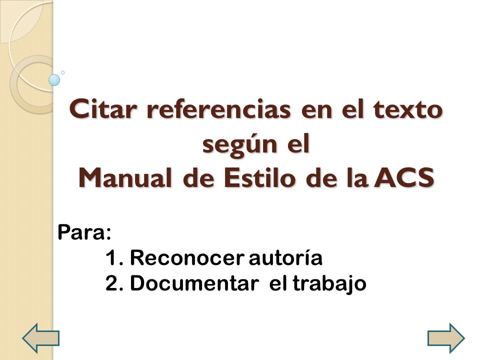 Citar referencias en el texto según el Manual de Estilo de la ACS