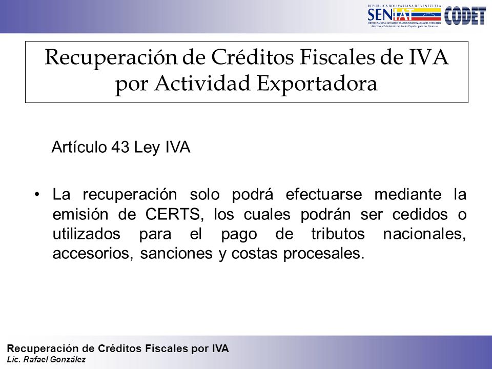 Recuperación de Créditos Fiscales de IVA por Actividad Exportadora