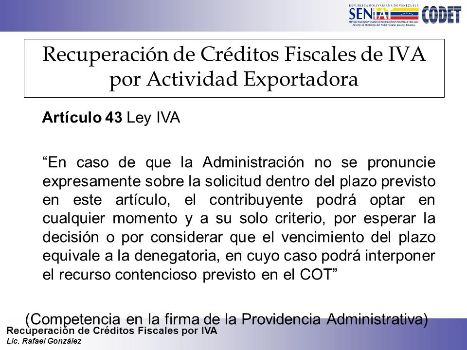 Recuperación de Créditos Fiscales de IVA por Actividad Exportadora
