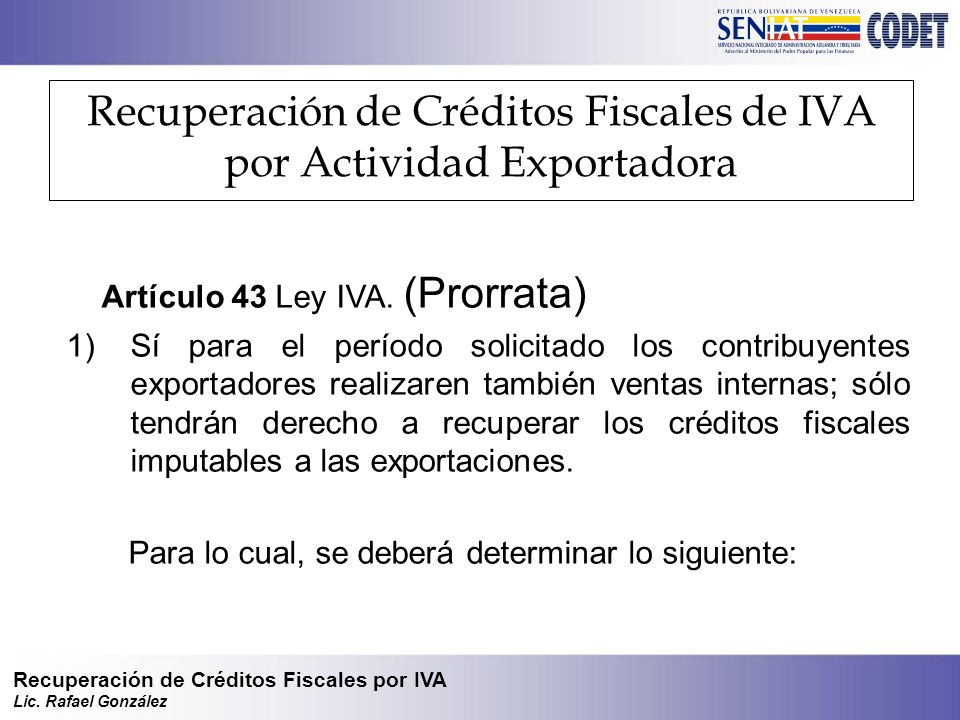 Recuperación de Créditos Fiscales de IVA por Actividad Exportadora