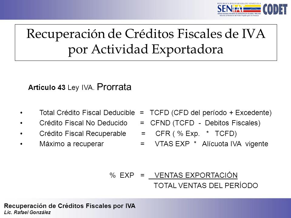 Recuperación de Créditos Fiscales de IVA por Actividad Exportadora
