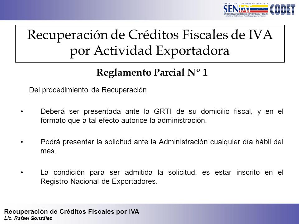 Recuperación de Créditos Fiscales de IVA por Actividad Exportadora